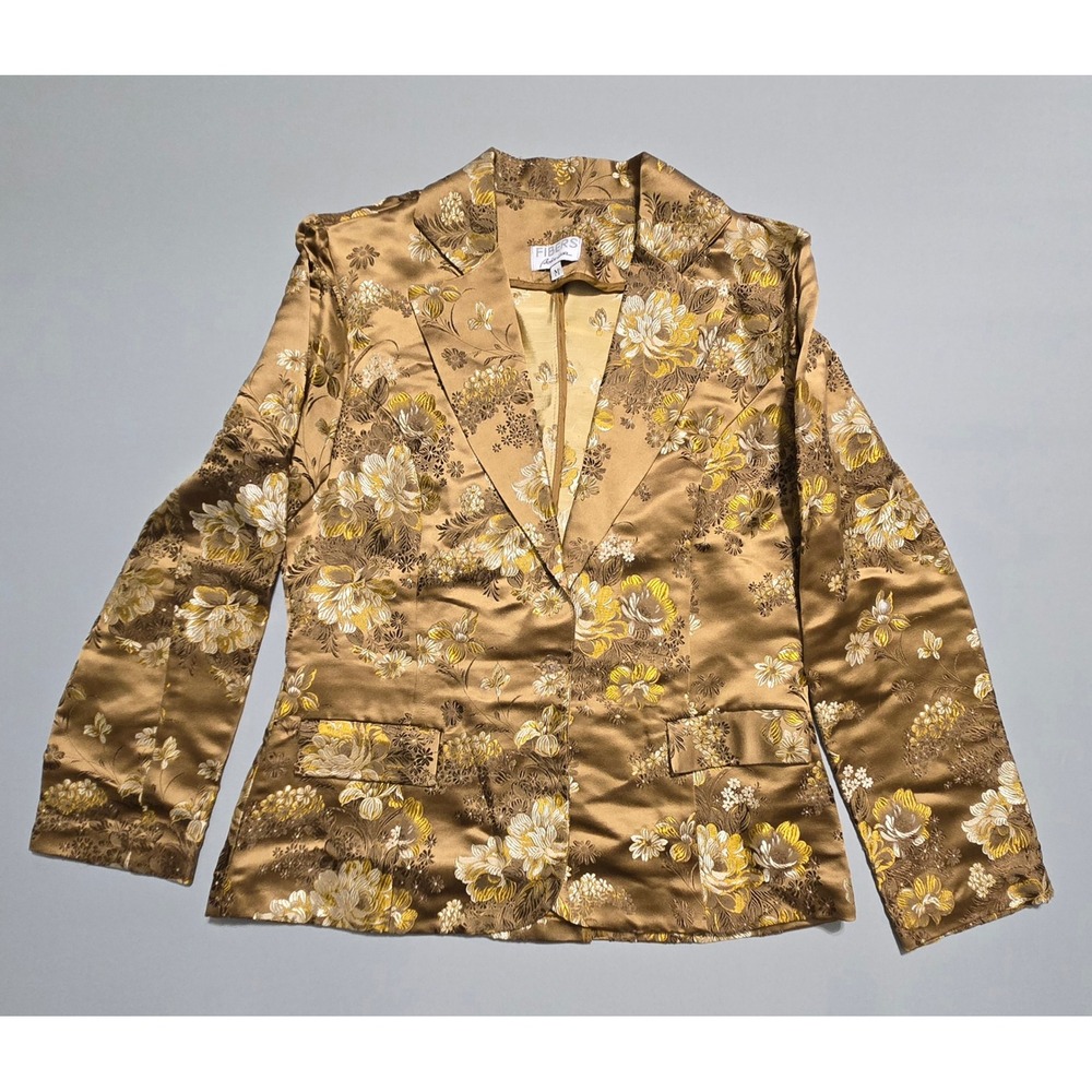 Barbara Lesser Fibers Floral Blazer Womens Med Copper Vintage Silk Blend Brocade